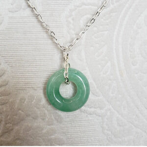Green Aventurine Pendant with Silver Adjustable Chain Necklace Handmade